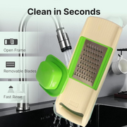 6 blade attachments for slicing, grating, shredding, and julienne cutting