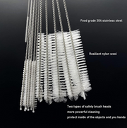 Close-up of the flexible nylon bristles of the straw cleaning brush.