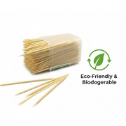 wooden toothpicks in a reusable dispenser box on a white background.