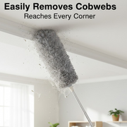 Infographic highlighting key features of the extendable microfiber duster.