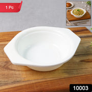 Multi-purpose plastic serving bowl showing easy-grip side tabs and wide rim