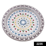 Silver plated pooja thali with a subtle design, enhancing your festive rituals.