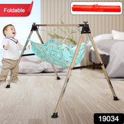 Close-up of stainless steel frame for baby cradle swing stand