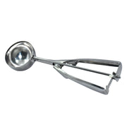 Full view of the durable stainless steel ice cream scoop.