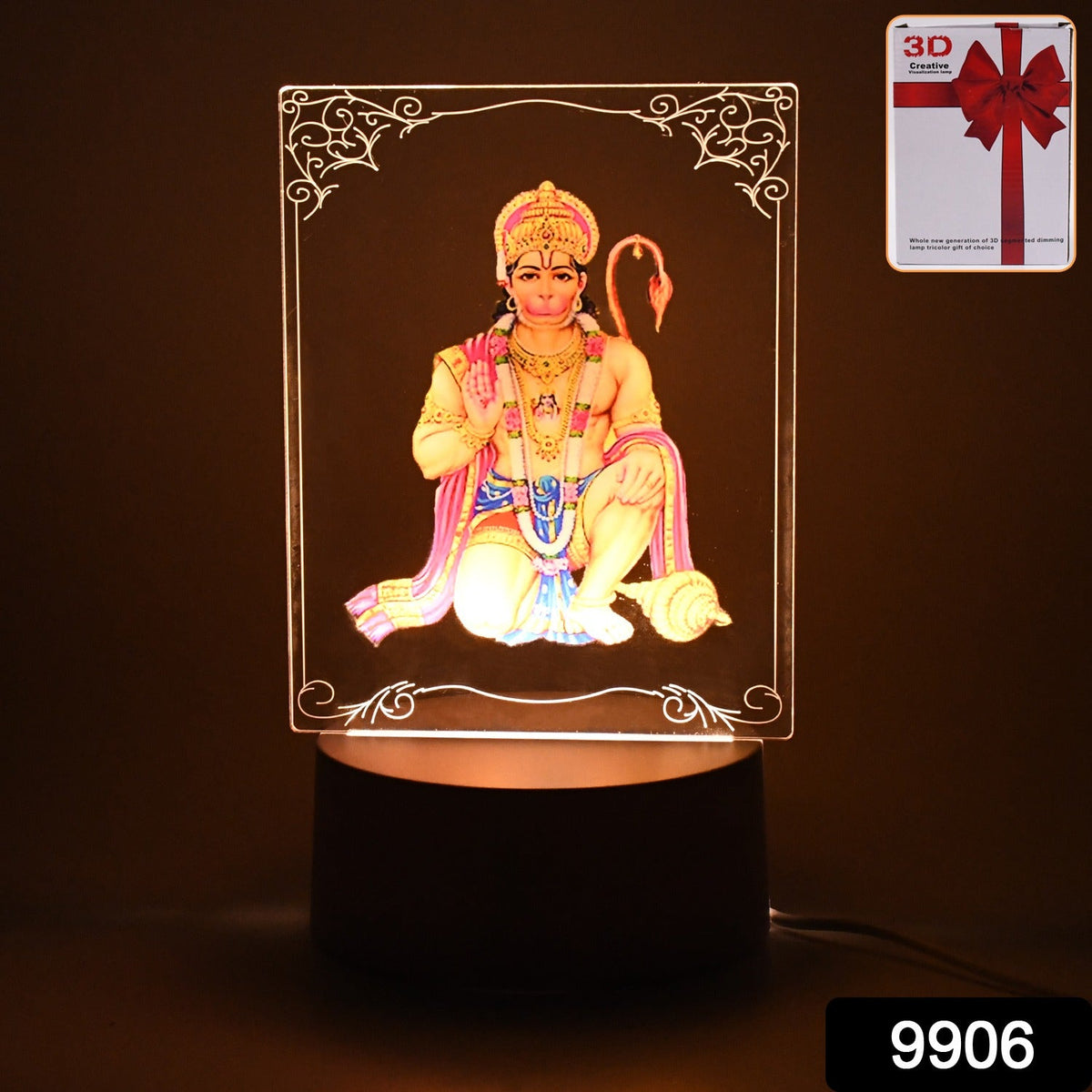 Close-up of 3D Lord Hanuman Frame with glowing LED for spiritual home decor