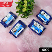Stacked packs of Beautiful Basics makeup remover wipes with fruit extracts.