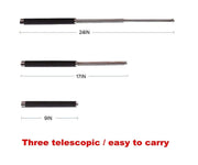 The multi-function collapsible self-defense stick ready for use.