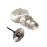 Multiple sizes of HSS circular saw blades displayed for rotary tool compatibility.