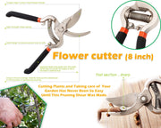 Sharp pruning shears with stainless steel bypass blades.