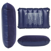 Soft blue inflatable pillow for travel, ready to provide comfort on the go.