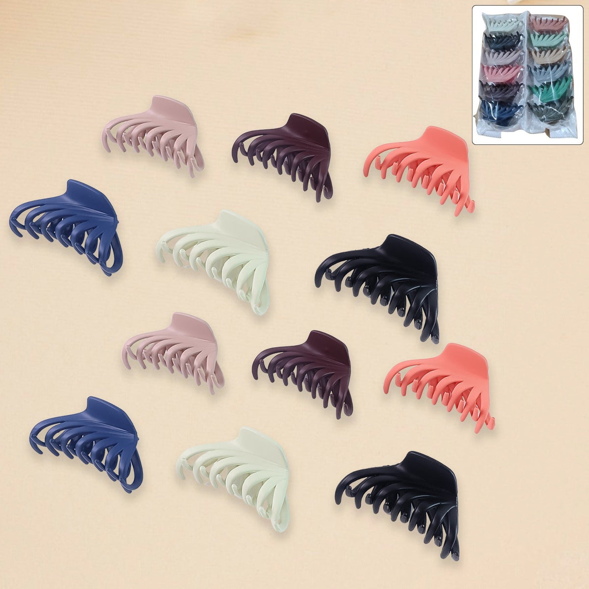 Set of 12 matte finish multicolor hair claw clips for women and girls