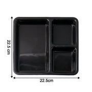 Durable plastic serving tray featuring raised rim to minimize spills