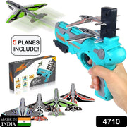 Children happily playing outdoors, launching a foam airplane with the toy gun.
