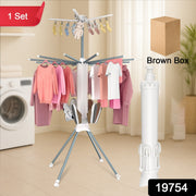 Side view showing rotating arms on the foldable clothes drying rack