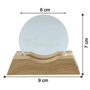 Size reference image of 3D crystal LED night table lamp with wooden base