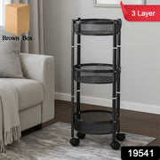 3-tier round metal mesh utility storage cart with caster wheels
