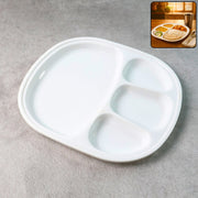 Large plastic compartment dinner plate with 4 sections in white