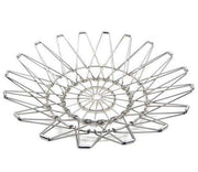 Durable stainless steel wire bowl in a unique shape, suitable for kitchen and dining use.