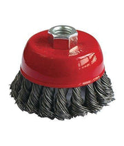 Versatile black wire wheel brush for various metal cleaning tasks.