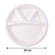 Dimension details of 4 compartment multi-section disposable food plate