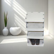 Side view of the multi-functional foldable shoe rack, neatly organizing footwear.
