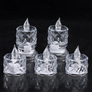 Transparent LED tea lights casting a soft, safe light for any occasion.