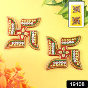 Close-up of Swastik Wall Decal showing intricate acrylic and rhinestone design