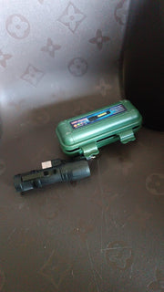 Side view of the versatile rechargeable mini flashlight with metallic finish.