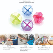 Detergent-free washing balls in a pack of 4, ready for use in any machine.