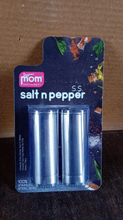 Vertical image of Supermom stainless steel salt and pepper shaker set