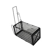 Folded humane rodent trap, highlighting its space-saving storage.