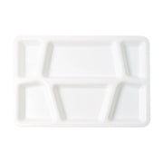 White plastic divided serving tray suitable for home, cafeteria, and party use.