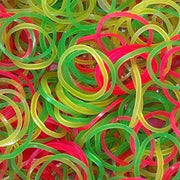 Close-up of vibrant multicolor elastic rubber bands.