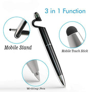 The 3-in-1 stylus pen with its retractable blue ink pen tip extended for writing.