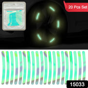 Reflective car wheel hub stickers providing a subtle glow on a vehicle.