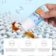 Stain remover roller shown tackling various types of fabric stains.