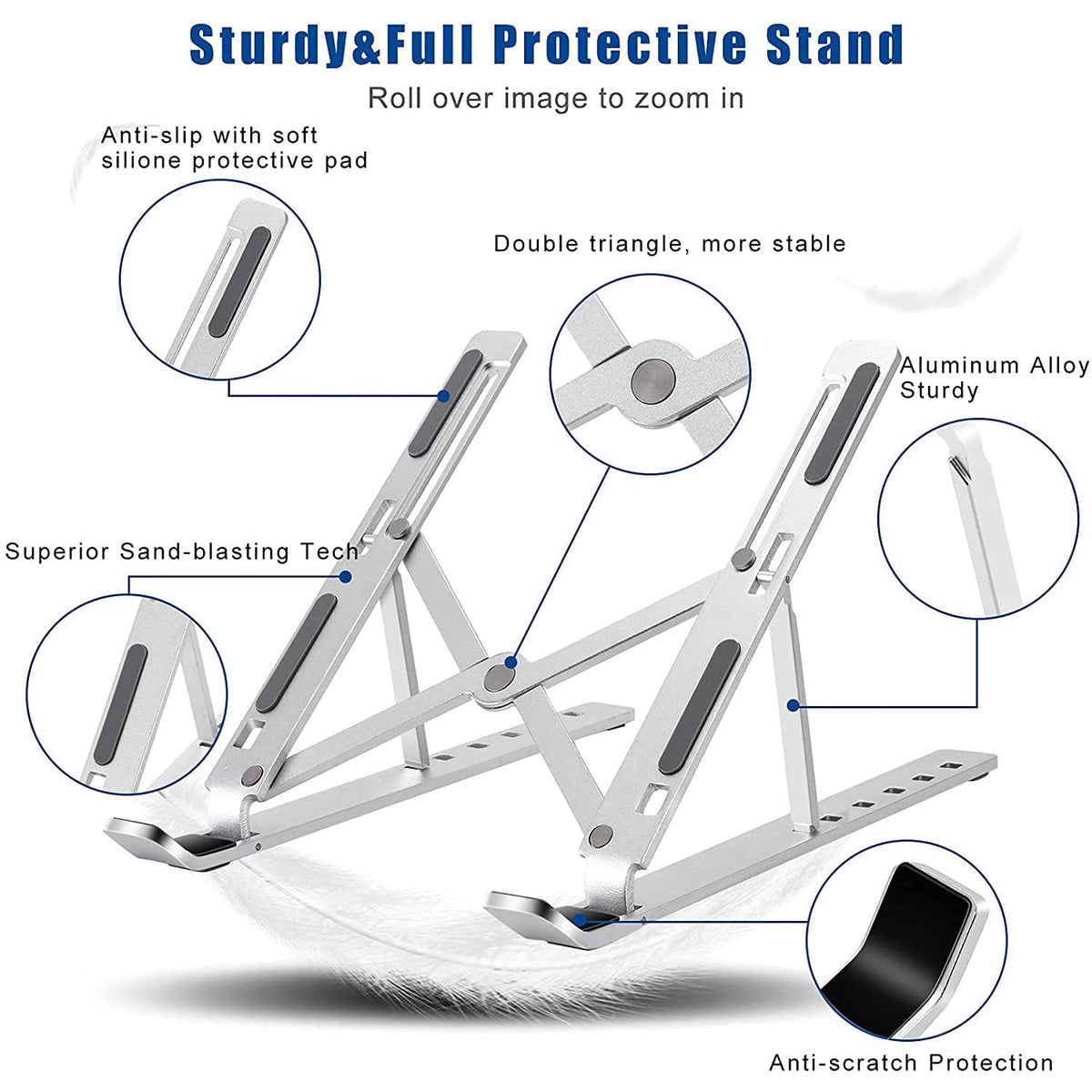 Side view of the adjustable laptop stand holding a notebook, demonstrating elevated screen height.