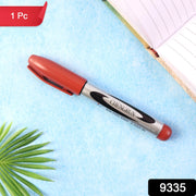 Close-up of maroon marker pen with ergonomic grip