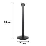 Side view of heavy duty crowd control pole with sturdy base and retractable belt