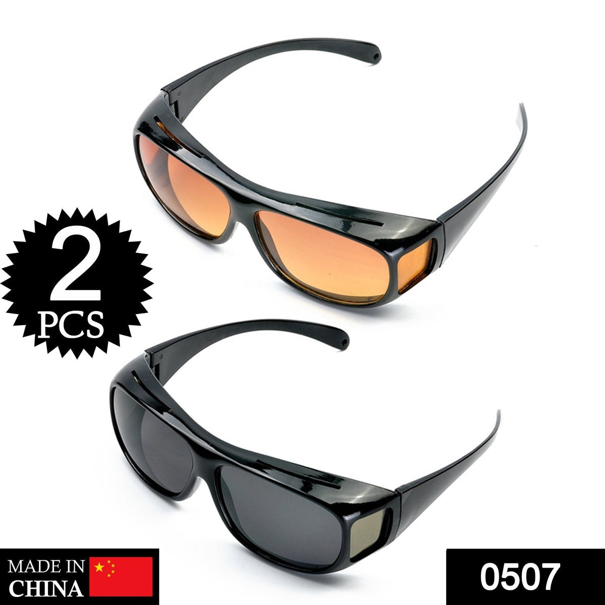 Close-up of Safora yellow lens night driving glasses for enhanced clarity.