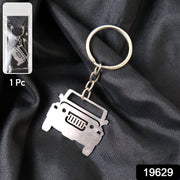 Laser-cut metal jeep design on keyring for car keys