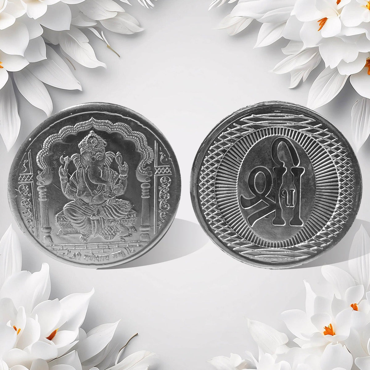 Hand holding the auspicious Decorative Ganesh Coin, ready for pooja or gifting.