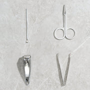 The AuriGlam 4-piece stainless steel nail clipper set displayed in its open case.