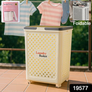 Mobile foldable laundry basket with easy rolling wheels