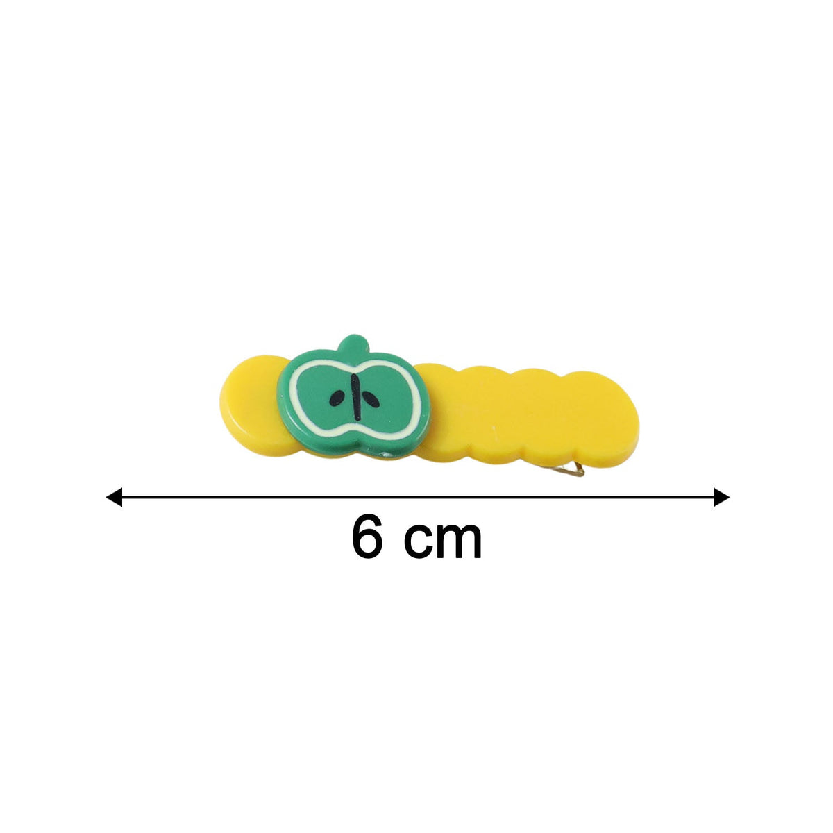 Size chart illustrating dimensions of apple design hair clips set hair accessories
