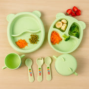 Unbreakable kids feeding dinner set designed for toddlers learning to self-feed