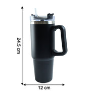 Size comparison image of large travel mug with 890 ML capacity