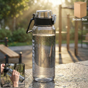 Front view of black 1000 ML sports water bottle with leakproof design