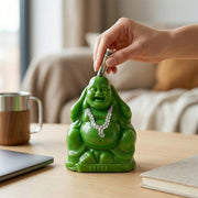 Stylish money bank with Laughing Buddha design for savings