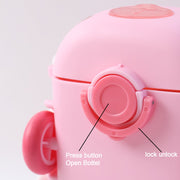 Kids water bottle displaying the fun bus cartoon design front profile